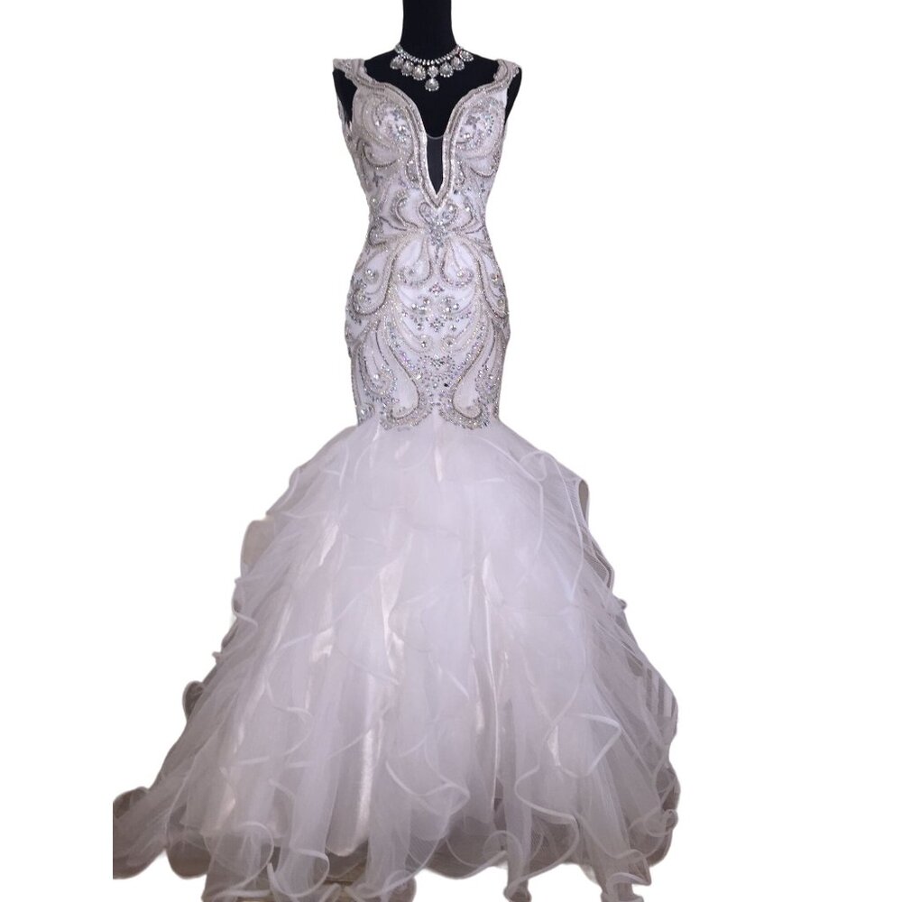 🦢Luxury Glamour Designer Couture Wedding Evening Runway Prom Pageant Gown Dress